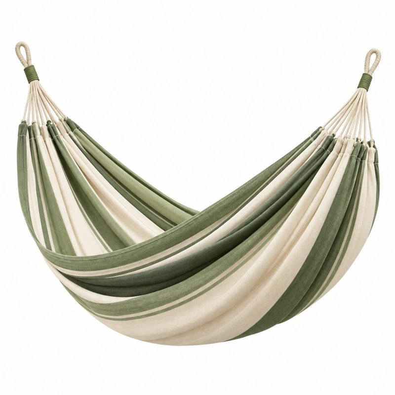 Amaca 200 x 150 cm in tessuto verde e crema per giardino e relax