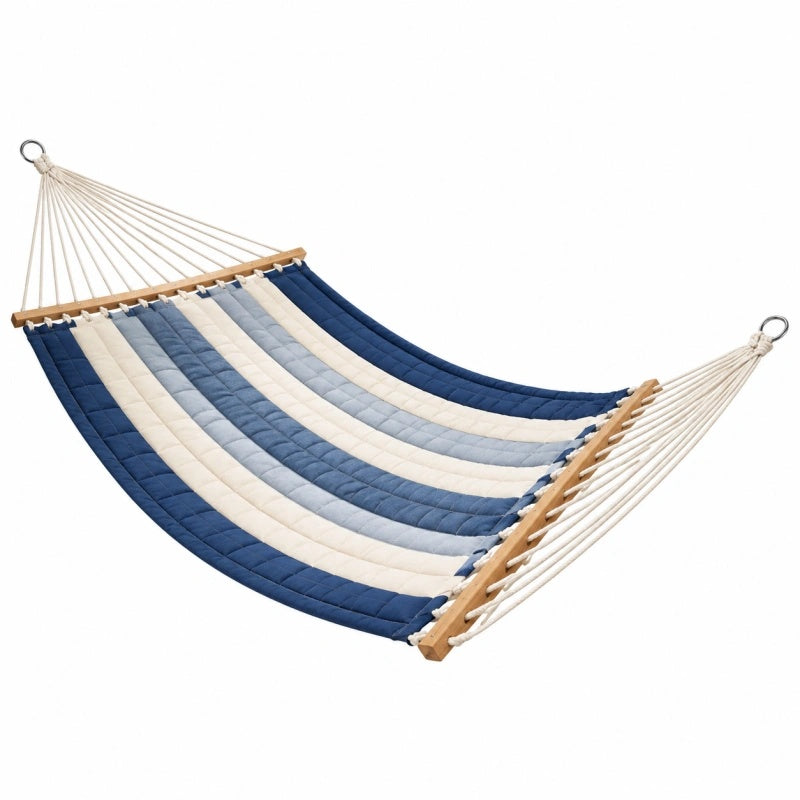 Amaca imbottita 200 x 80 cm in tessuto blu bianco e azzurro per esterno