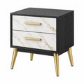 Comodino 50 x 40 x 55 cm effetto marmo bianco e nero con 2 cassetti stile moderno