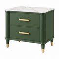 Comodino 50x40x55 cm verde scuro in legno ingegnerizzato con piano effetto marmo stile classico due cassetti