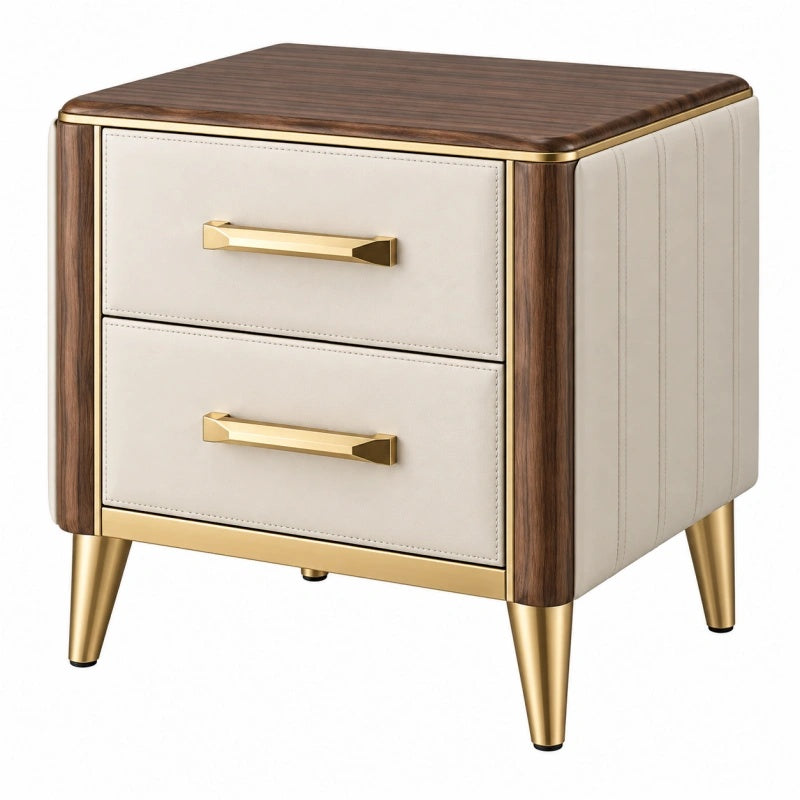 Comodino 50 x 40 x 60 cm in legno marrone e rivestimento beige con 2 cassetti stile moderno