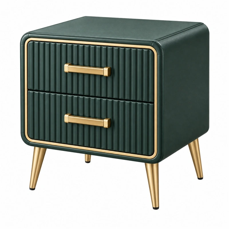 Comodino 50 x 40 x 60 cm verde scuro con rivestimento effetto pelle e 2 cassetti stile moderno