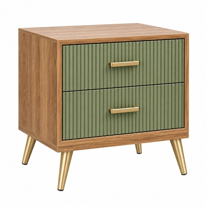 Comodino 50 x 40 x 60 cm in legno marrone e verde con 2 cassetti stile moderno