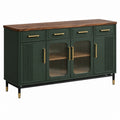 Credenza 160 x 40 x 90 cm verde scuro con piano effetto legno e ante in vetro rigato