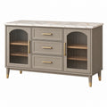 Credenza 140 x 40 x 85 cm in legno grigio tortora con piano effetto marmo e ante in vetro rigato
