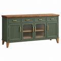 Credenza 160 x 40 x 90 cm in legno verde con ante in vetro stile retrò