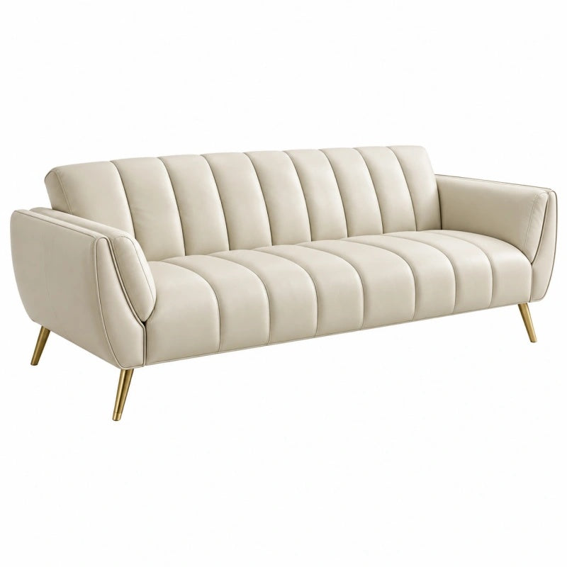 Divano 3 posti 210 x 86 x 85 cm in similpelle beige stile moderno