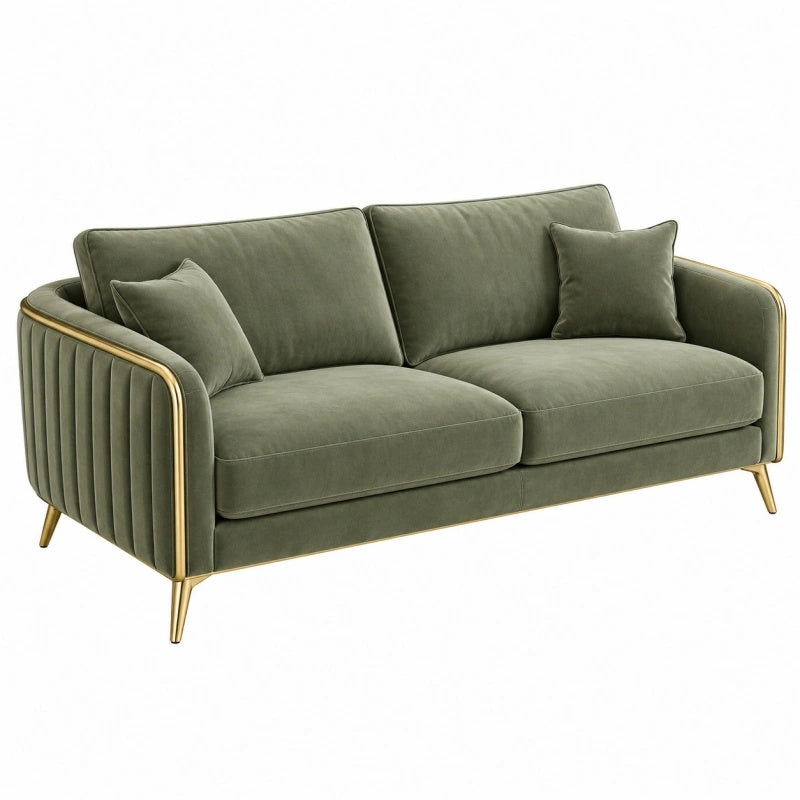 Divano 2 posti 170 x 85 x 85 cm in velluto verde oliva con gambe dorate - stile moderno