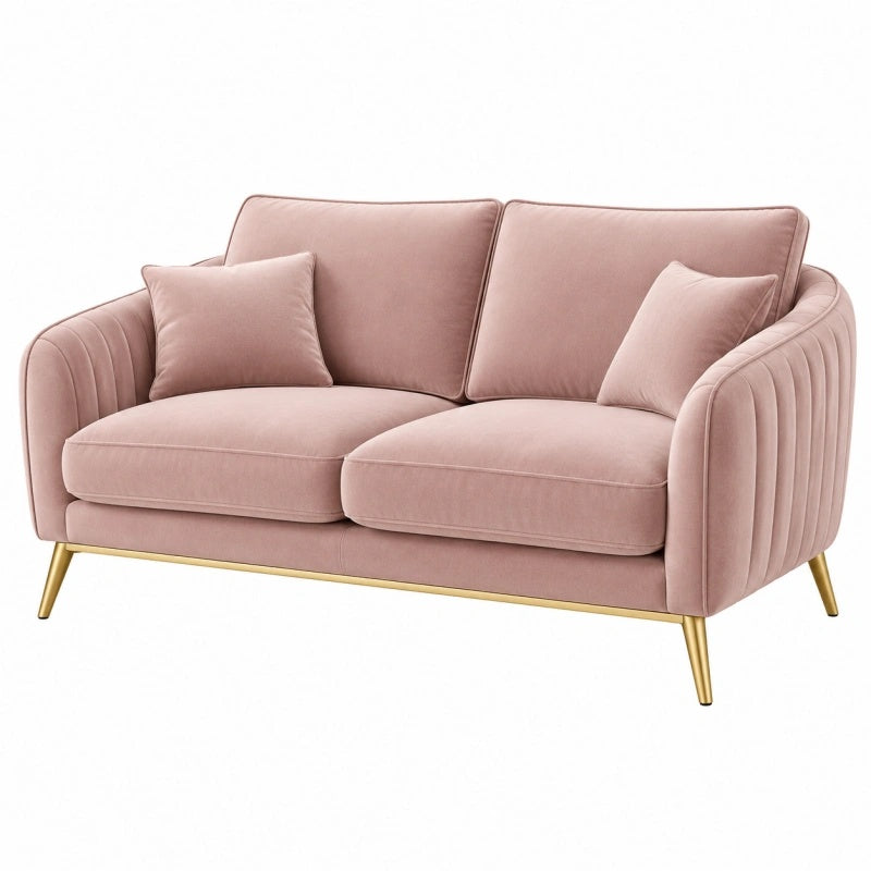 Divano 2 posti 160 x 85 x 85 cm in tessuto vellutato rosa con gambe in metallo dorato