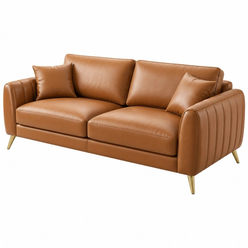 Divano 2 posti 180 cm in similpelle marrone - stile moderno con braccioli