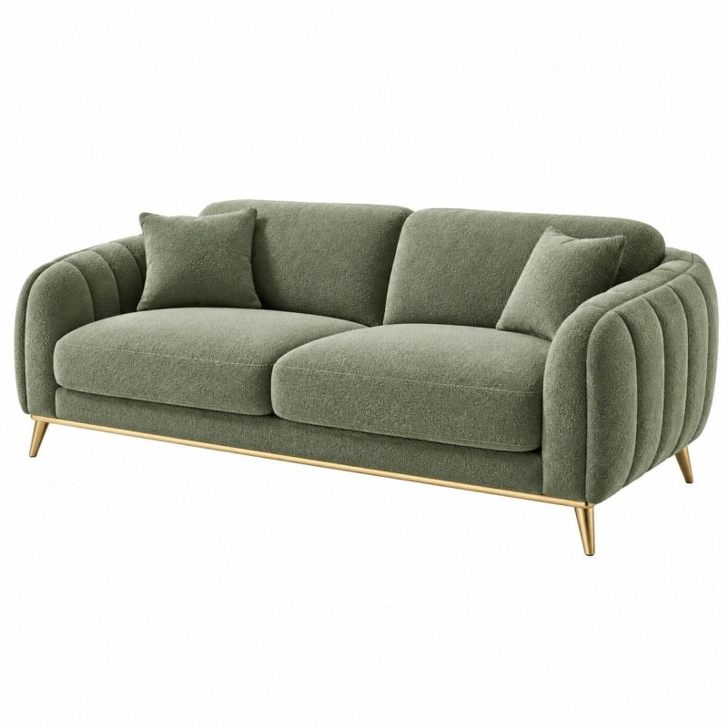 Divano 2 posti 180 x 85 x 78 cm in tessuto verde salvia con gambe dorate - stile moderno