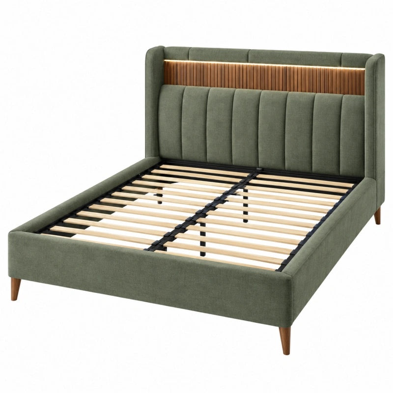 Letto matrimoniale 160 x 200 cm in tessuto verde con rete a doghe stile moderno