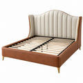 Letto matrimoniale 160 x 200 cm in similpelle marrone e avorio con testiera imbottita moderna