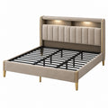 Letto matrimoniale imbottito 160x200 cm in tessuto beige con rete metallica e luce integrata