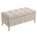 Panca contenitore 120 x 45 x 45 cm in tessuto beige con gambe dorate - seduta imbottita moderna