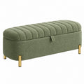 Panca contenitore 110 x 45 x 48 cm in tessuto bouclé verde con gambe in metallo dorato - stile moderno