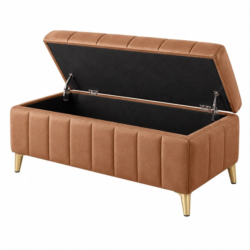 Panca contenitore 120 x 45 x 45 cm marrone effetto pelle con coperchio imbottito - stile moderno