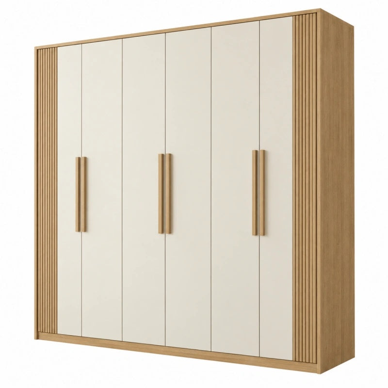 Armadio guardaroba 240 x 60 x 220 cm in legno beige e rovere - stile moderno a 6 ante