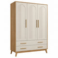 Armadio 120x50x180 cm in legno beige e naturale con 3 ante 2 cassetti stile moderno