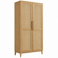 Armadio 80 x 40 x 180 cm in legno naturale con ante in rattan - stile naturale