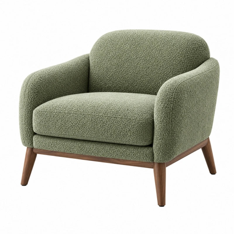 Poltrona 85 x 82 x 80 cm in tessuto bouclé verde con gambe in legno stile moderno