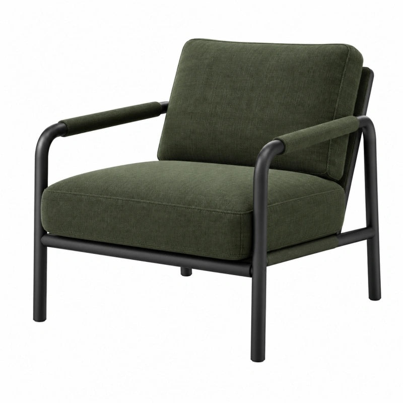 Poltrona da soggiorno 75 cm 82 cm 80 cm in tessuto verde con struttura in metallo - stile moderno