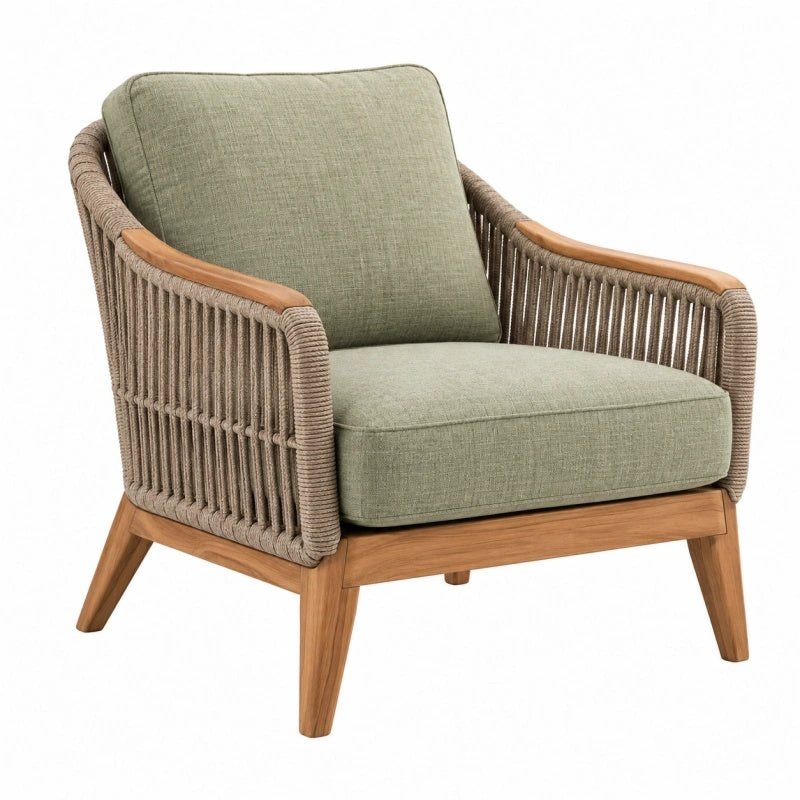 Poltrona da giardino 75 x 78 x 85 cm in legno e corda verde oliva stile naturale