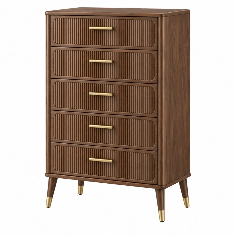 Cassettiera 80 x 40 x 120 cm in legno marrone a 5 cassetti stile moderno