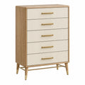 Cassettiera 80 x 45 x 120 cm in legno beige e bianco con 5 cassetti stile moderno