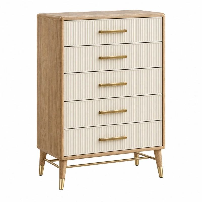 Cassettiera 80 x 45 x 120 cm in legno beige e bianco con 5 cassetti stile moderno