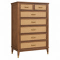 Cassettiera 80 x 40 x 120 cm in legno marrone con cassetti in rattan stile retrò