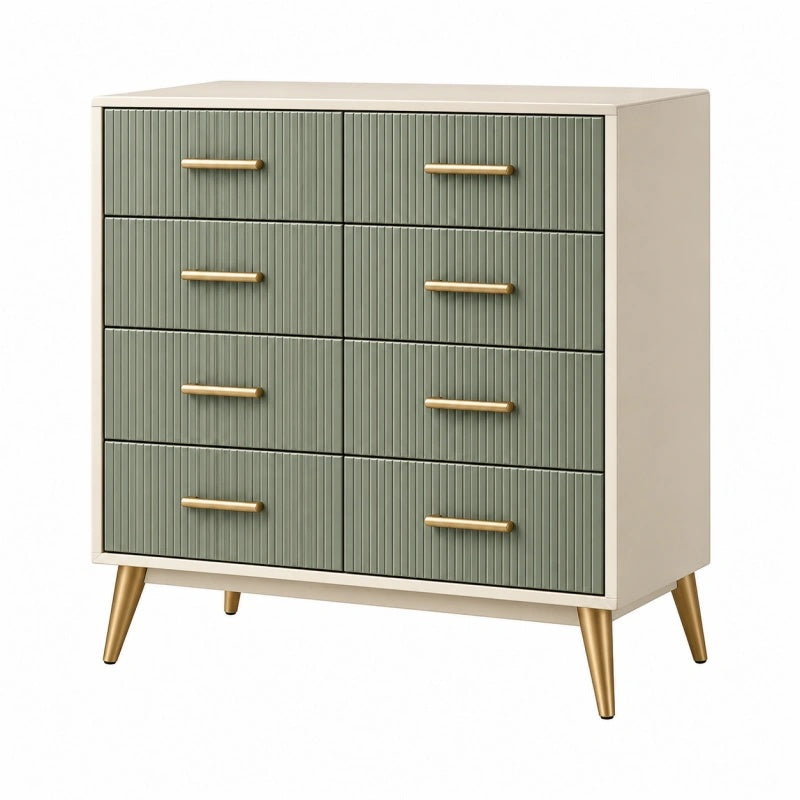 Cassettiera 120 x 45 x 100 cm verde salvia e beige con 8 cassetti stile moderno