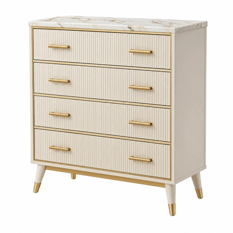 Cassettiera 90 x 45 x 100 cm bianco e oro con 4 cassetti effetto marmo